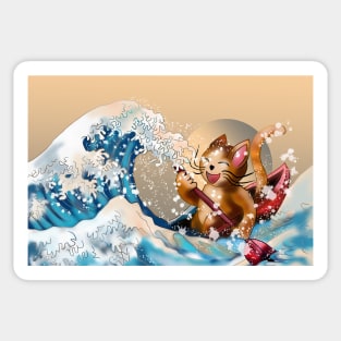 Cat in a kayak in the wave off Kanagawa Sticker